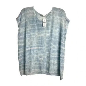 LF Millau Boho Blue & White Open Knit Mesh Dolman Top